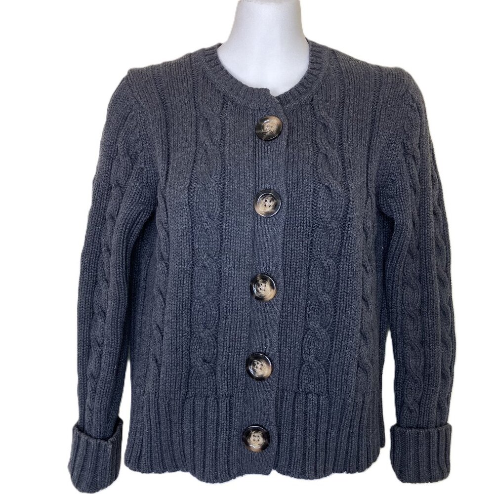 Old Navy Cable Knit Cardigan Sweater Gray 100% Cotton Button Front Women's Lg